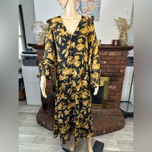 Floral Black and Gold Long Sleeve Dress